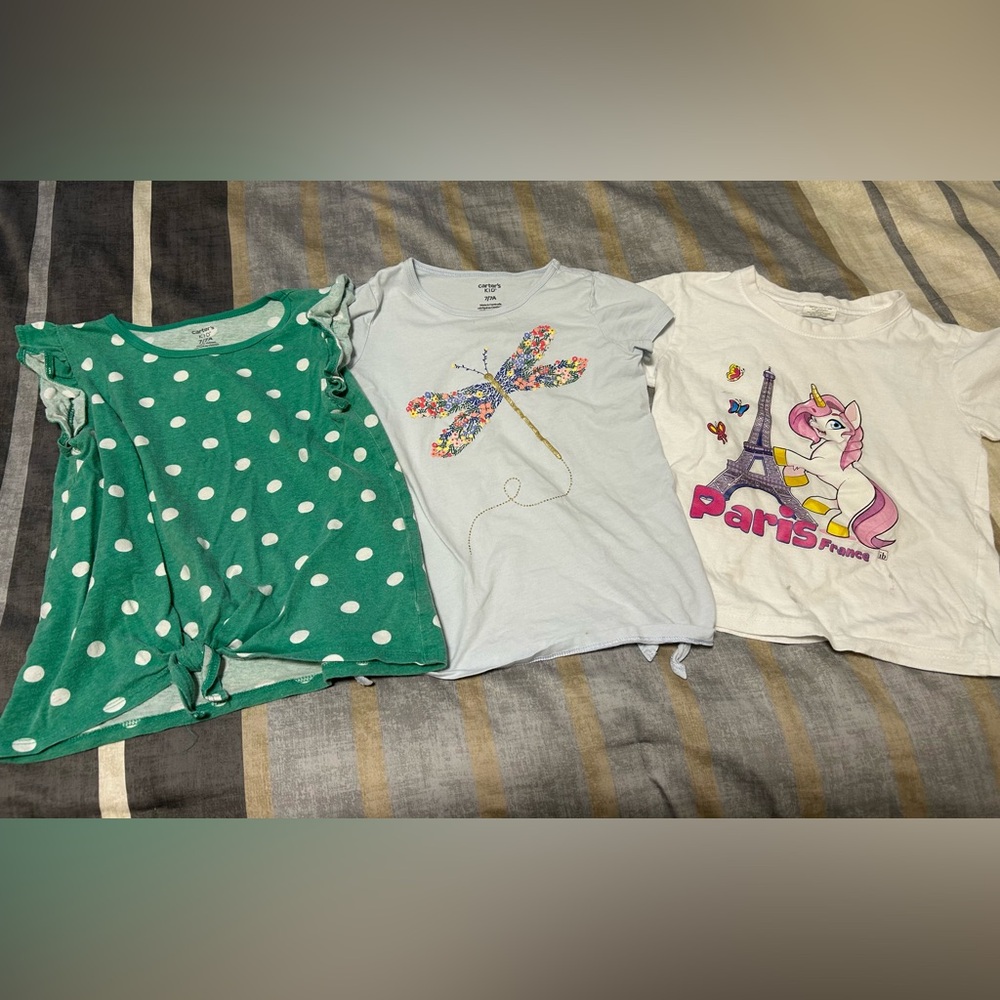 Girl’s Carter’s 3 Piece Spring Summer Active Short Sleeve Shirt Bundle Size 6/7